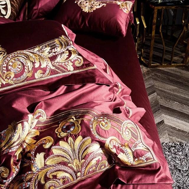 Golden Fier Red And Gold Duvet Cover Set (Long-staple Sateen Cotton)