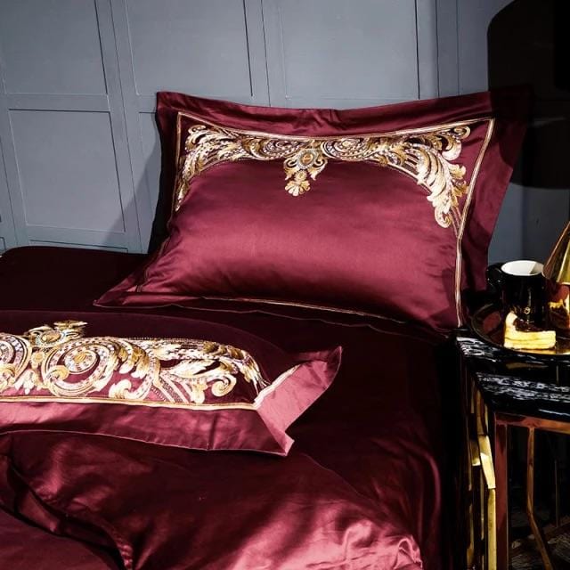 Golden Fier Red And Gold Duvet Cover Set (Long-staple Sateen Cotton)