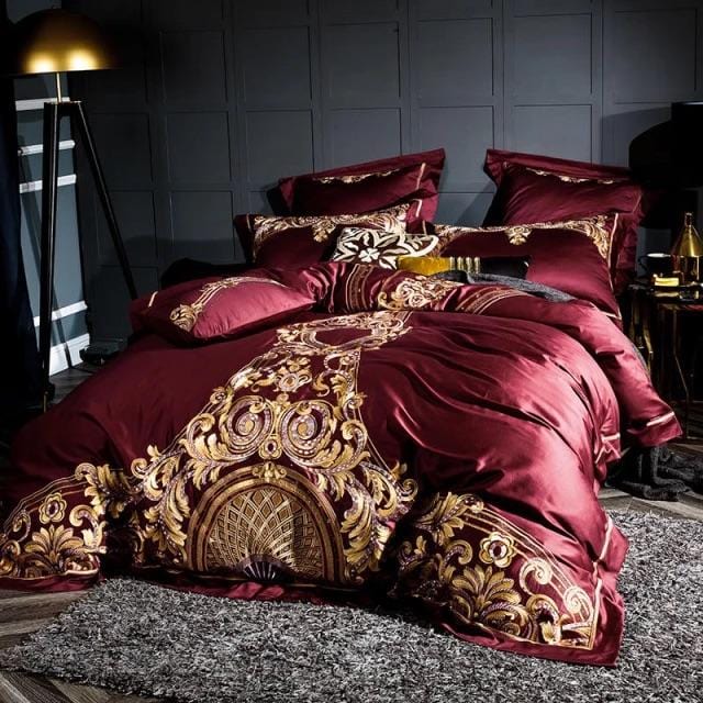 Golden Fier Red And Gold Duvet Cover Set (Long-staple Sateen Cotton)